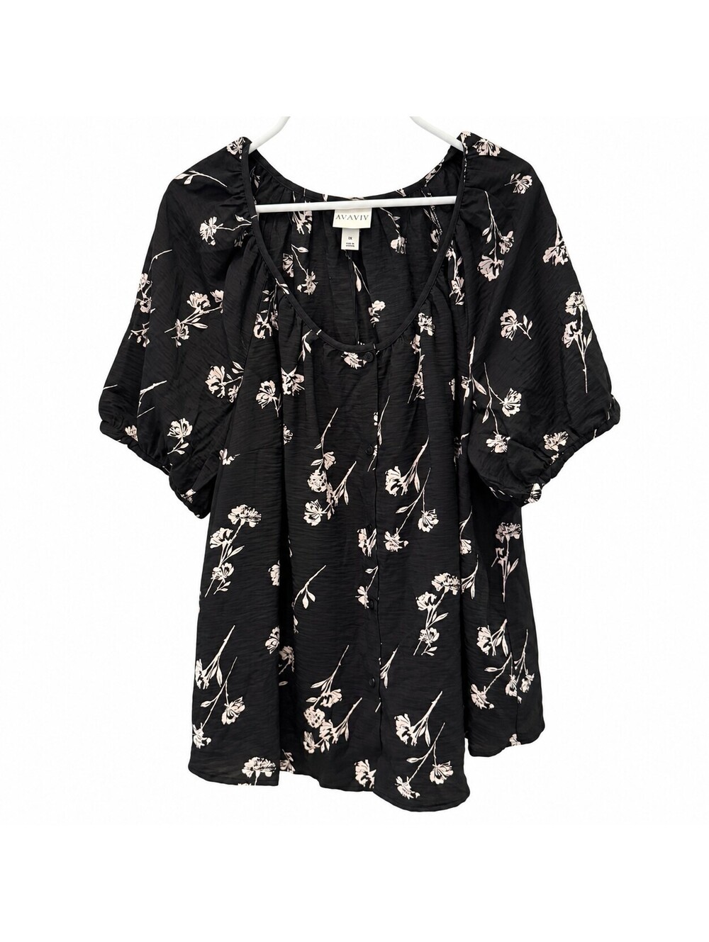 Ava & Viv Women's Black Floral Print Puff Sleeve Blouse Size 1X
